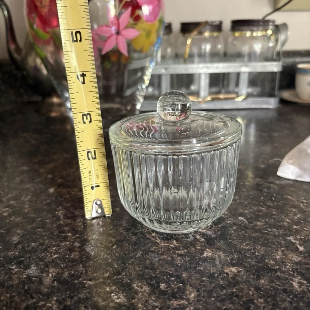 MCM Glass Round Trinket Keepsake Box Jar For Jewelry